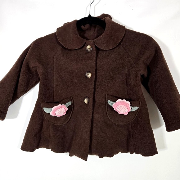 Mack Other - Mack & CO Girls Brown Fleece Jacket With Felt Fleece Flowers | Size 4T